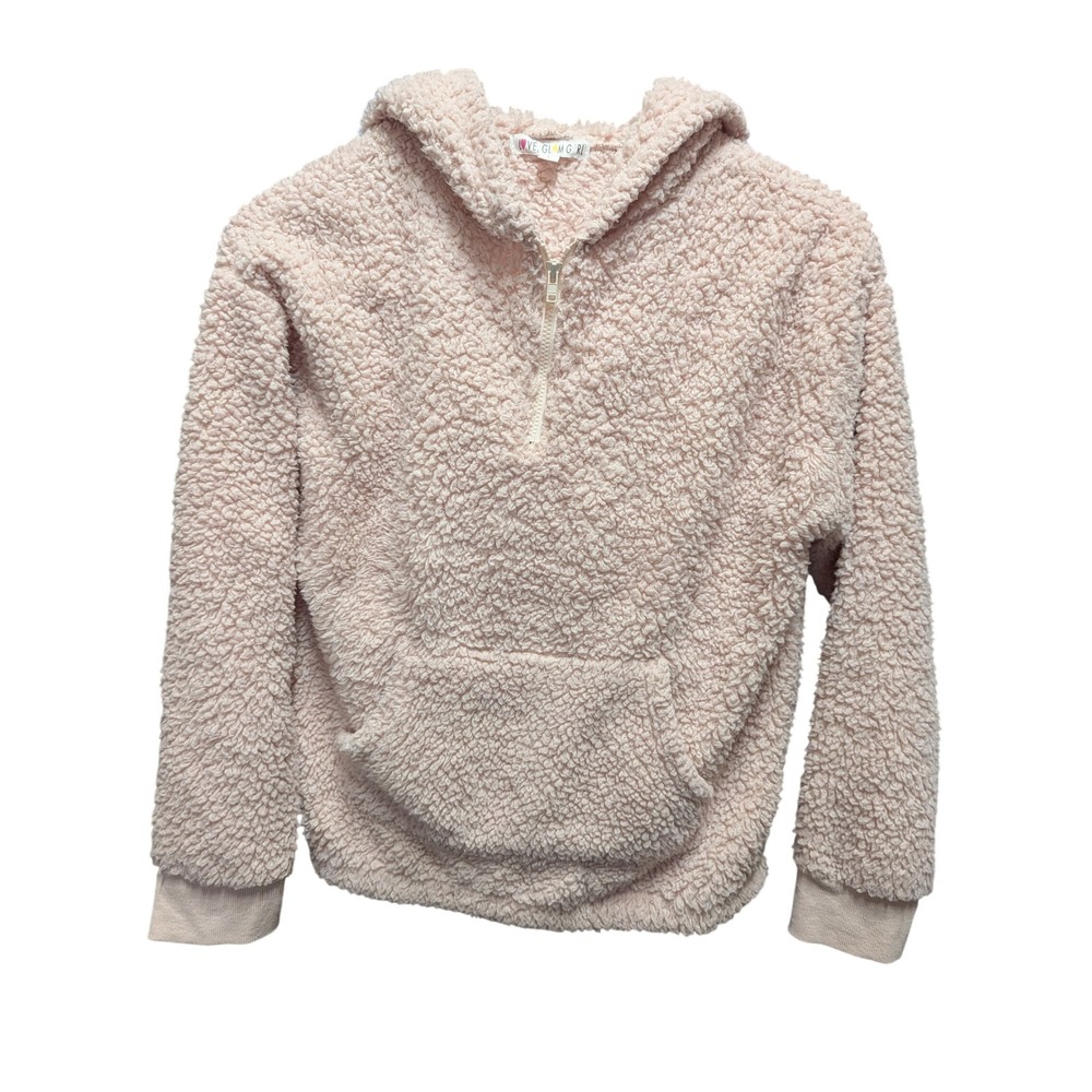 Love Glam Girl Sherpa Hoodie Kids Large Pink  Quarter Zip Teddy Pullover